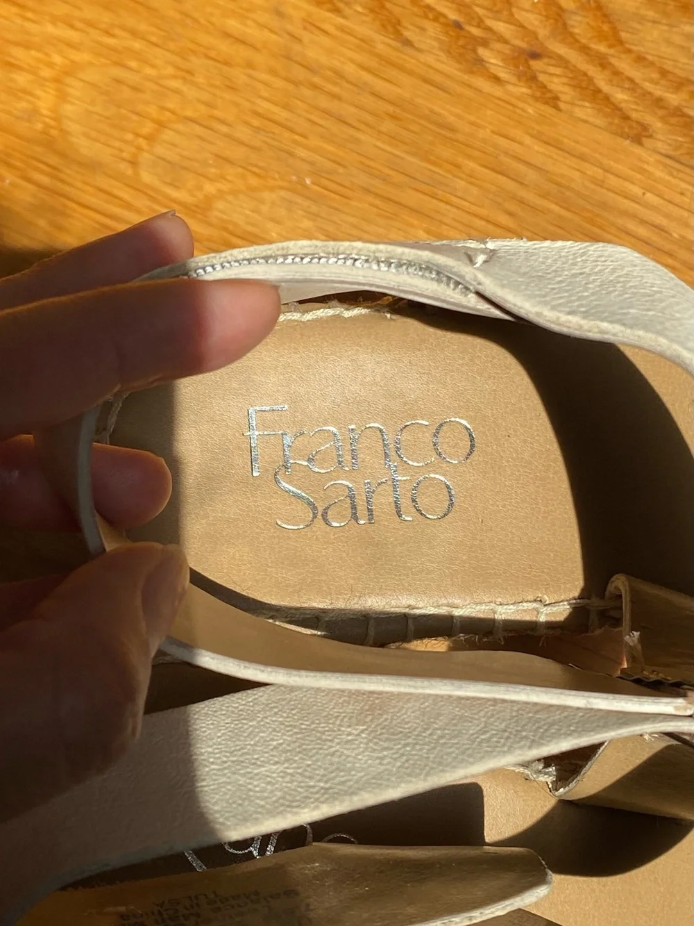 Franco Sarto Cream Bone Leather Ankle Strap Platform Wedges Size 7.5